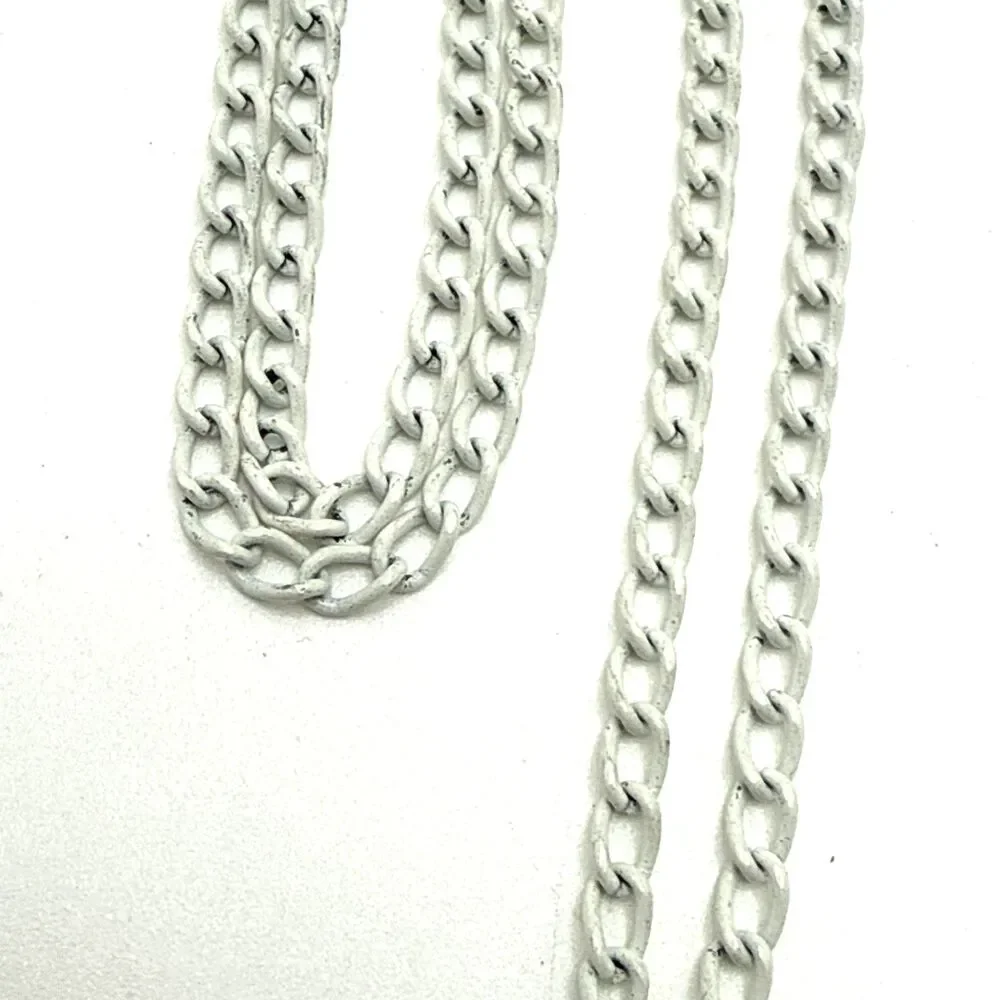 Vintage MCM White Enameled Metal Pendant Necklace Filigree Statement 31